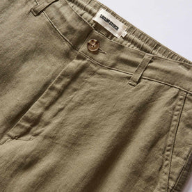 material shot of the waistband on The Easy Pant in Olive Linen, Bottoms by Taylor Stitch