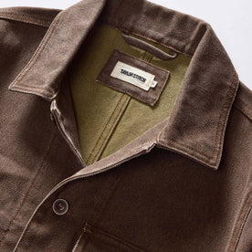 material shot of the collar on The Fremont Jacket in Aged Penny Chipped Canvas, Outerwear by Taylor Stitch