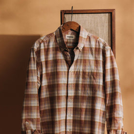 editorial image of The Jack in Baked Clay Plaid on a hanger, Wovens by Taylor Stitch