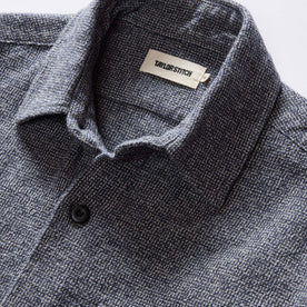 material shot of the collar on The Point Shirt in Heather Blue Linen Tweed, Wovens by Taylor Stitch