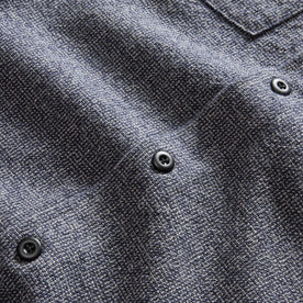 material shot of the buttons on The Point Shirt in Heather Blue Linen Tweed, Wovens by Taylor Stitch