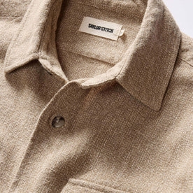 material shot of the collar on The Point Shirt in Heather Oat Linen Tweed, Wovens by Taylor Stitch