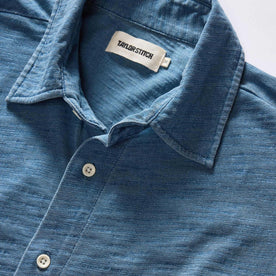 material shot of the collar on The Short Sleeve California in Washed Indigo Slub, Wovens by Taylor Stitch