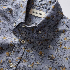 material shot of the collar on The Short Sleeve Jack in Light Blue Floral, Wovens by Taylor Stitch