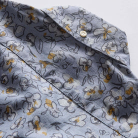 material shot of the back collar on The Short Sleeve Jack in Light Blue Floral, Wovens by Taylor Stitch