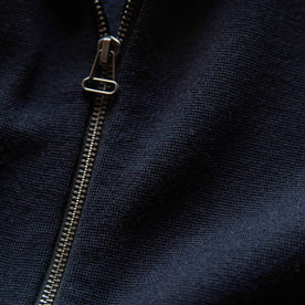 material shot of the zipper on The Portola Hoodie in Midnight Merino, Knits by Taylor Stitch