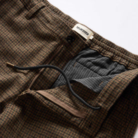 material shot of the internal drawcord on The Carmel Pant in Timber Guncheck, Bottoms by Taylor Stitch