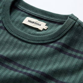 material shot of the neck opening on The Colton Crew in Dark Forest Stripe, Knits by Taylor Stitch