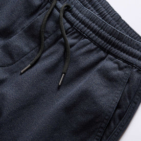 material shot of the waistband on The Apres Pant in Navy Twist Jaspe Twill, Bottoms by Taylor Stitch