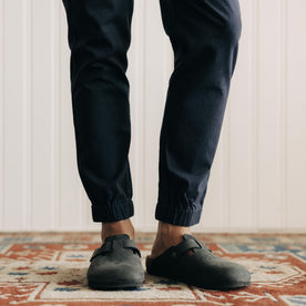 fit model showing off cuffs on The Apres Pant in Navy Twist Jaspe Twill, Bottoms by Taylor Stitch