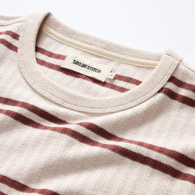 material shot of the neck opening on The Colton Crew in Oat Heathered Stripe, Knits by Taylor Stitch