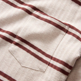 material shot of the chest pocket on The Colton Crew in Oat Heathered Stripe, Knits by Taylor Stitch