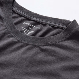 material shot of the collar on The Cotton Hemp Long Sleeve Tee in Charcoal, Knits by Taylor Stitch