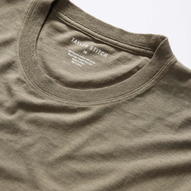 material shot of the neck opening on The Cotton Hemp Tee in Olive, Knits by Taylor Stitch