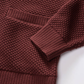 material shot of the sleeves on The Crawford Sweater in Black Cherry, Knits by Taylor Stitch