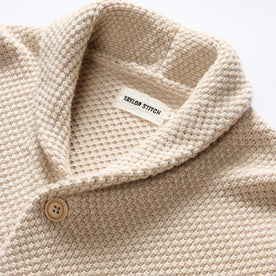 material shot of the collar on The Crawford Sweater in Marled Natural, Knits by Taylor Stitch