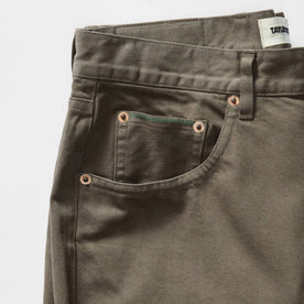 material shot of the pockets on The Democratic All Day Pant in Fatigue Olive Selvage Denim, Bottoms by Taylor Stitch