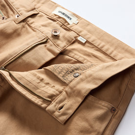 material shot of the waistband of The Democratic All Day Pant in Tobacco Selvage Denim, Bottoms by Taylor Stitch