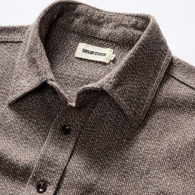 material shot of the collar on The Ledge Shirt in Granite Linen Tweed, Wovens by Taylor Stitch