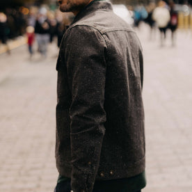 fit model wearing The Long Haul Jacket in Peat Nep Herringbone, Outerwear by Taylor Stitch