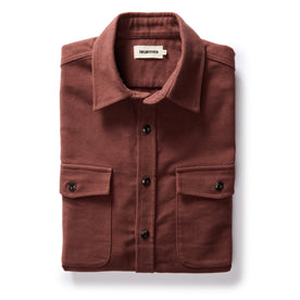 flatlay of The Maritime Shirt Jacket in Black Cherry Moleskin, Wovens by Taylor Stitch