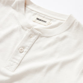 material shot of the collar on The Organic Cotton Henley in Vintage White, Knits by Taylor Stitch