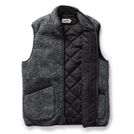 flatlay of The Port Vest in Coal Marl Boucle Fleece open, Outerwear by Taylor Stitch