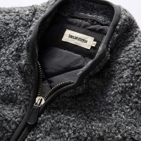 material shot of the collar on The Port Vest in Coal Marl Boucle Fleece, Outerwear by Taylor Stitch