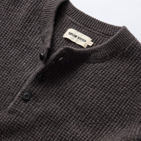 material shot of the buttons on The Sidecountry Sweater in Coffee Heather Merino Waffle, Knits by Taylor Stitch