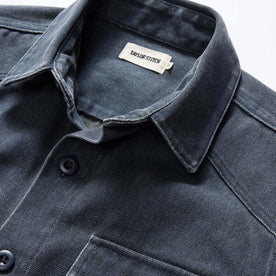 material shot of the collar on The Shop Shirt in Navy Chipped Canvas, Wovens by Taylor Stitch