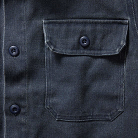 material shot of the pocket on The Shop Shirt in Navy Chipped Canvas, Wovens by Taylor Stitch