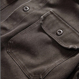 material shot of the pockets on The Shop Shirt in Soil Chipped Canvas, Wovens by Taylor Stitch