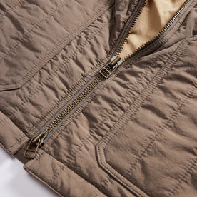 material shot of the two way zipper on The Able Jacket in Morel Quilted Nylon, Outerwear by Taylor Stitch