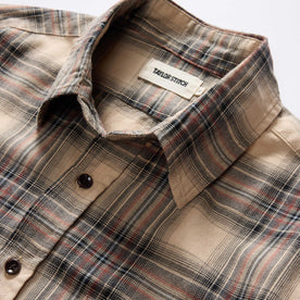 material shot of the collar on The California in Dune Plaid Brushed Cotton Twill, Wovens by Taylor Stitch