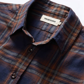 material shot of the collar on The California in Twilight Plaid Brushed Cotton Twill, Wovens by Taylor Stitch