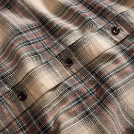 material shot of the buttons on The California in Dune Plaid Brushed Cotton Twill, Wovens by Taylor Stitch