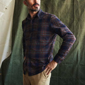 fit model in The California in Twilight Plaid Brushed Cotton Twill, Wovens by Taylor Stitch