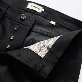 material shot of the button fly on The Democratic Jean in Black Nihon Menpu Selvage, Bottoms by Taylor Stitch