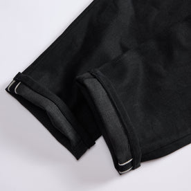 material shot of the cuffs on The Democratic Jean in Black Nihon Menpu Selvage, Bottoms by Taylor Stitch