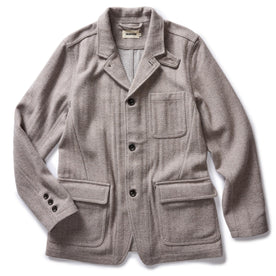 flatlay of The Gibson Jacket in Heathered Oat Nep Herringbone, Outerwear by Taylor Stitch