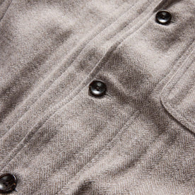 material shot of the buttons on The Gibson Jacket in Heathered Oat Nep Herringbone, Outerwear by Taylor Stitch