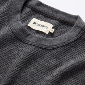 material shot of the collar on The Heavy Bag Waffle Short Sleeve in Faded Black, Knits by Taylor Stitch