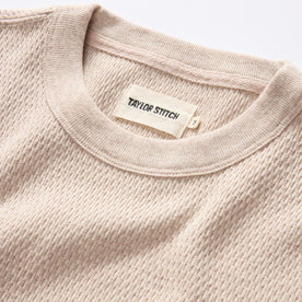 material shot of the collar on The Heavy Bag Waffle Short Sleeve in Oat Heather, Knits by Taylor Stitch