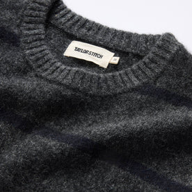 material shot of the ribbed neck opening of The Lodge Sweater in Charcoal Stripe, Knits by Taylor Stitch