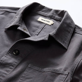 material shot of the collar on The Ojai Jacket in Organic Charcoal Foundation Twill, Outerwear by Taylor Stitch