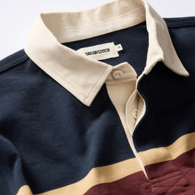 material shot of the collar on The Rugby in Dark Navy Stripe, Knits by Taylor Stitch