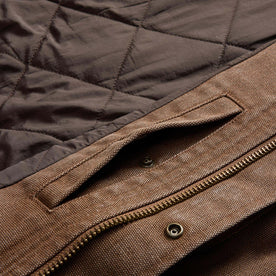 material shot of the inside pocket on The Workhorse Jacket in Aged Penny Chipped Canvas, Outerwear by Taylor Stitch