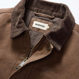 material shot of the collar on The Workhorse Jacket in Aged Penny Chipped Canvas, Outerwear by Taylor Stitch