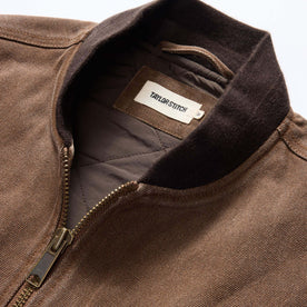 material shot of the collar on The Workhorse Vest in Aged Penny Chipped Canvas, Outerwear by Taylor Stitch