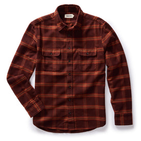 flatlay of The Yosemite Shirt in Burnt Toffee Plaid, shown in full, Wovens by Taylor Stitch